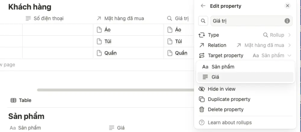 Chọn cột chứa giá trị tương ứng muốn tìm