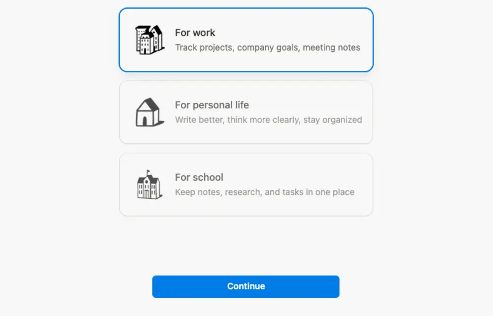 Chọn mục đích của Workspace