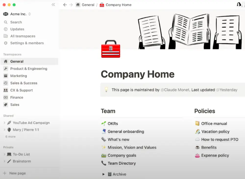 Sidebar nằm ở phía bên trái của giao diện Notion